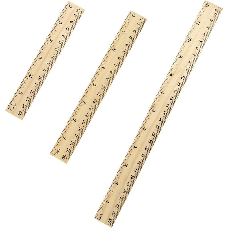 

3 Pack Wooden Ruler Set, 6, 8, 12 Inch Rulers, High-Quality Metric Ruler, Easy to Read, mm