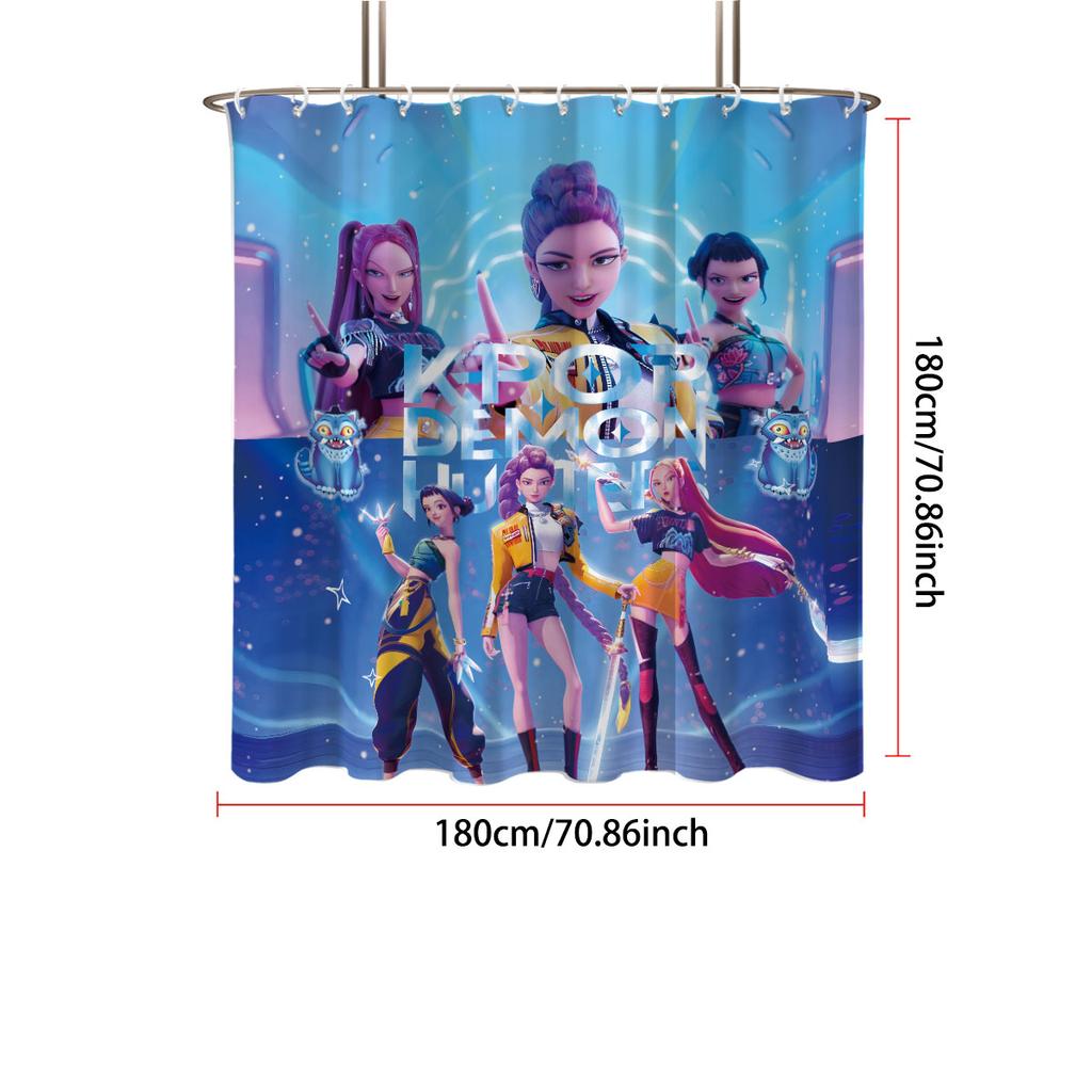1 Stück K-Pop Dämonenjäger Druck Wasserdicht Dusch- Badezimmer Trennwand Sichtschutz Hängevorhang mit 12 Haken Einfache Installation