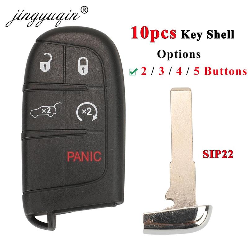 Jingyuqin 10pcs SIP22 2/3/4/5 Button Remote Car Key Shell for Jeep Renegade Compass Auto SUV Smart Keyless Entry Fob Case NoLogo