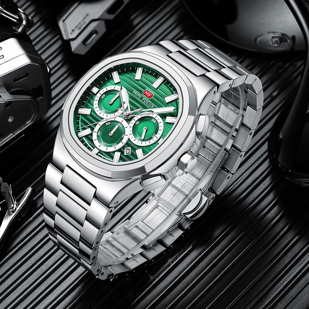 MINI FOCUS Fashion Multifunctional Quartz Watch for Men Luminous Hands Calendar Stainless Steel Strap Business Mens Watches