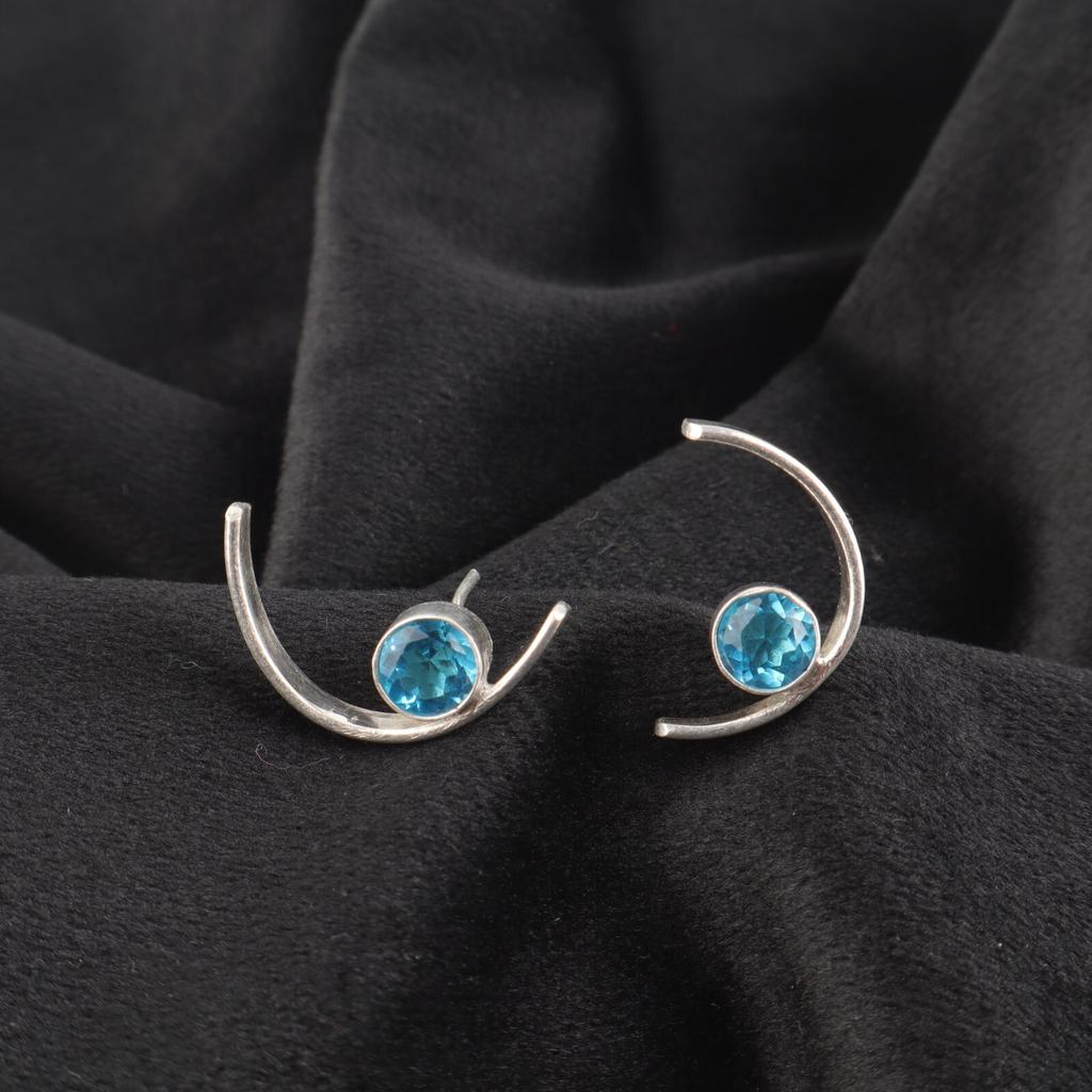 Swiss Blue Topaz Gemstone 925 Sterling Silver Stud Best Sisters Gift Earrings EE-145-18