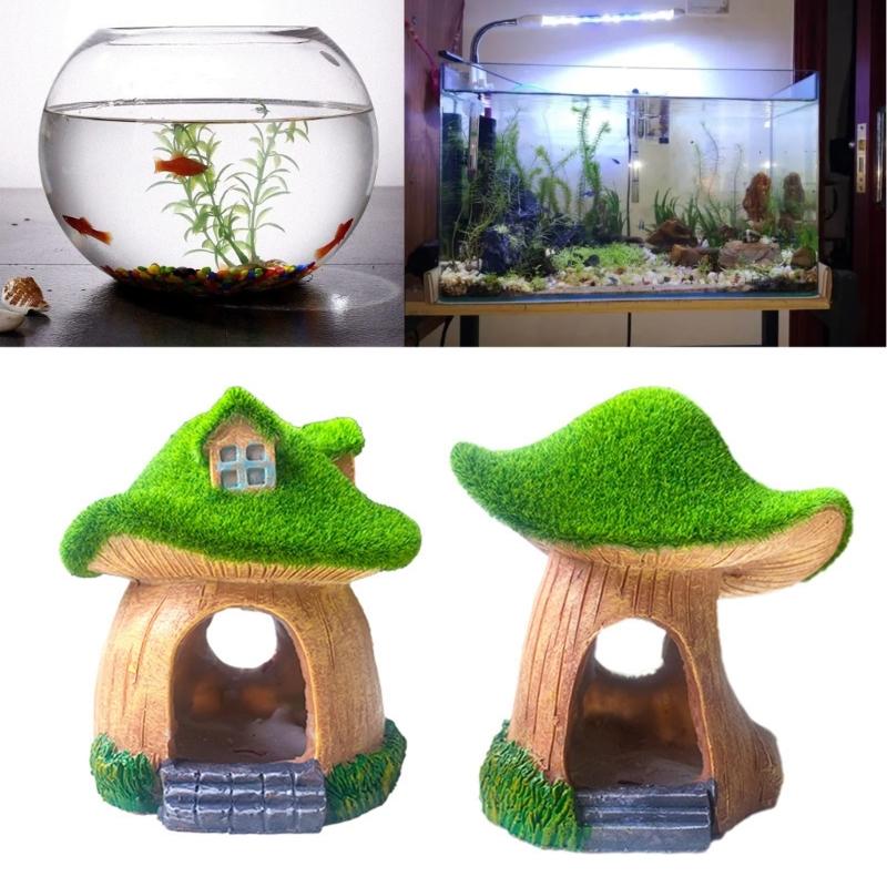 Green Mushroom House Simulations Landscape DIY Bonsais Crafts Realistic Colorful Mushroom House for Aquariums Fish Tanks