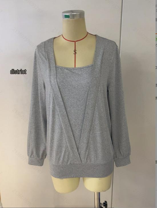 Herbst & Winter Einfarbig Langärmeliges Quadratischer Ausschnitt Zweiteiliger Look Lockeres T-Shirt