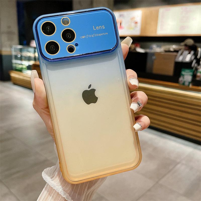 Luxury Gradient Large Window Lens Film TPU Case for iPhone 14 13 12 11 Pro Max All-inclusive Fall Protection Cases