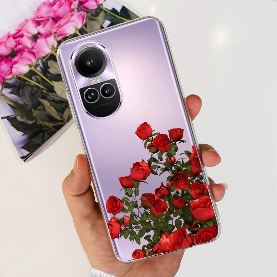 For Oppo Reno 10 Pro 5G Case Reno 10 Phone Case Fashion Flower Cartoon Clear Silicone Shockproof Cover For Reno10 Pro Plus Coque