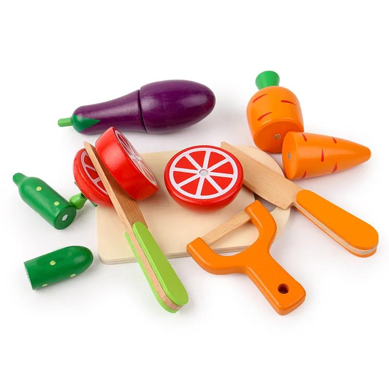 Simulation Kitchen Pretend Toy Wooden Classic Game Montessori Educational Toy for Children Kids Gift Cutting Fruit Vegetable