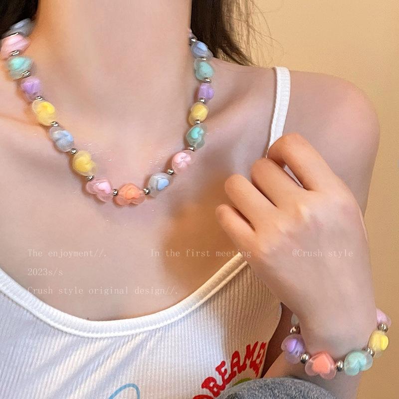Rainbow color love resin bracelet women's temperament versatile girlfriend student hand rope niche design jewelry