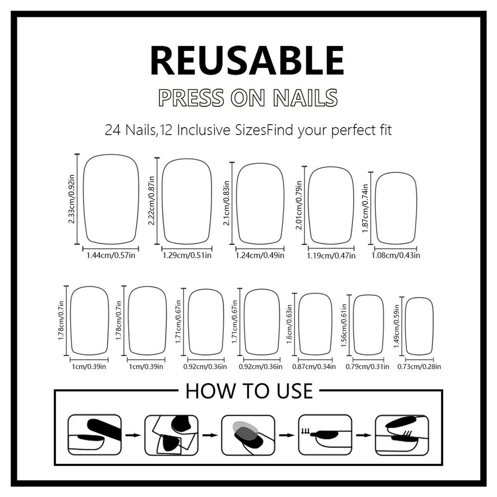 24 Pcs French Tip Press On Nail Short Square False Nail Colorful Flowers Acrylic Nail Glossy Full Cover Stick On Nail