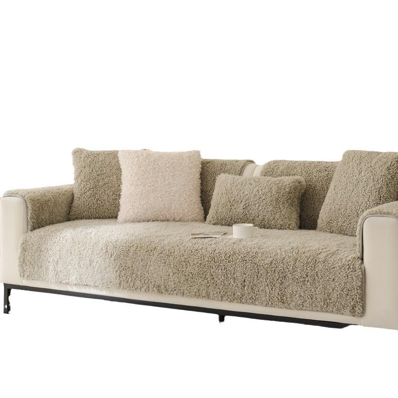 Teddy Fleece Sofa Cushion Autumn And Winter Plush Seat Cushion Winter  New Light Leather Sofa Cover Luxury Thickened Cover Towel