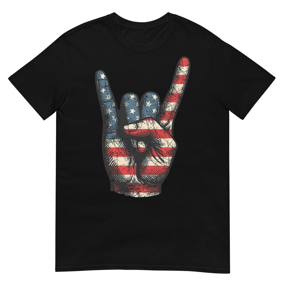 Retro Merica Rock Sign 4th Of July Vintage Usa American Flag TShirt