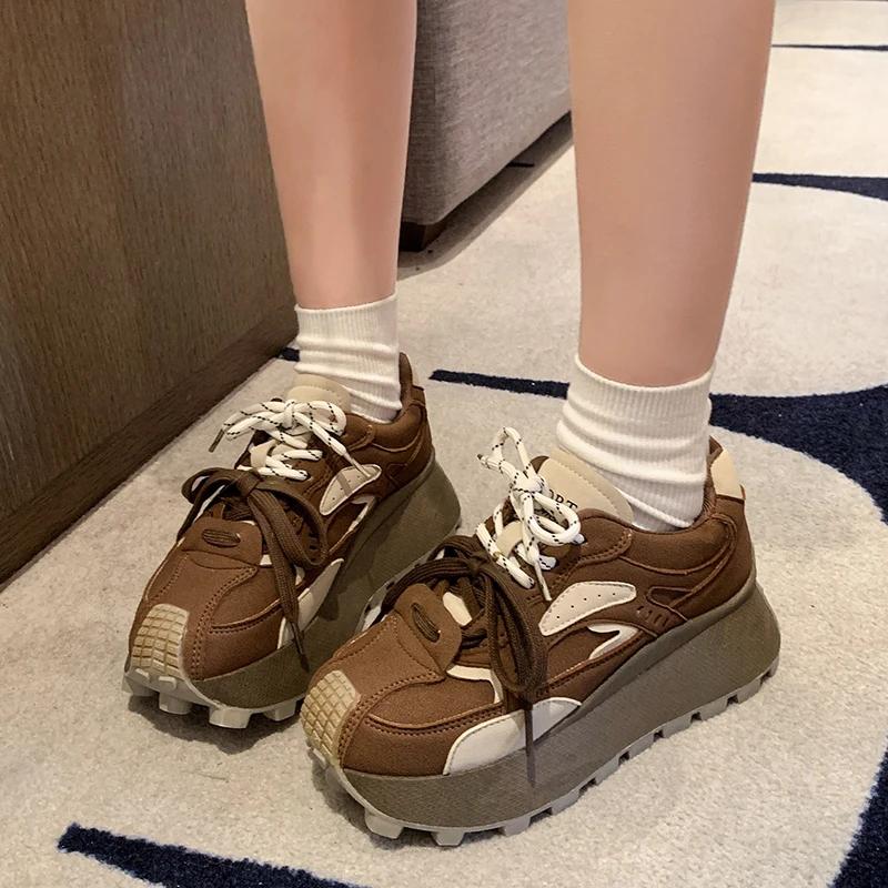 2024 Women's High Platform Sports Shoes New Autumn Breathable Thick Sole Sneakers Casual Anti-Slip Women Shoes