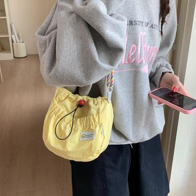 Korean Style Crossbody Bucket Bag - New 2026 Pleated Drawstring Sport Bag, Versatile Casual Women's Accessory