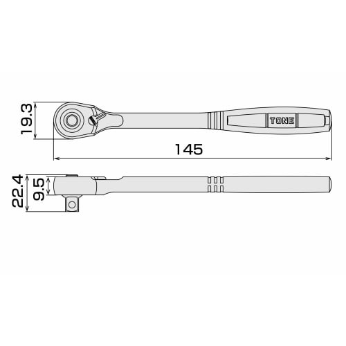 TONE Compact Ratchet Handle (Hold Type) RH3CH Drive Angle 9.5mm (3/8")