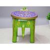 Handcrafted and Emboss Painted Colorful Wooden Elephant Stool/Side Table for Home/Office/Living or Bedroom Decor (Green)