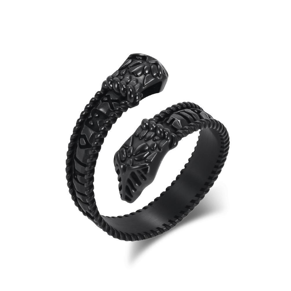 OAHLAN Fashion Jewelry Vintage Viking Rune Double Headed Snake Stainless Steel Ring for Men Gifts
