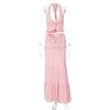 Fashion Style Sexy Sexy Fashion Suit Women's V Neck Halter Spaghetti Straps Vest High Waist Stitching Long Skirt Two-piece Set