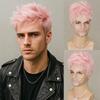 Perruque Synthétique Rose Pixie Cut Fluffy Courte Droite Dégradée pour Femmes Hommes Halloween Cosplay