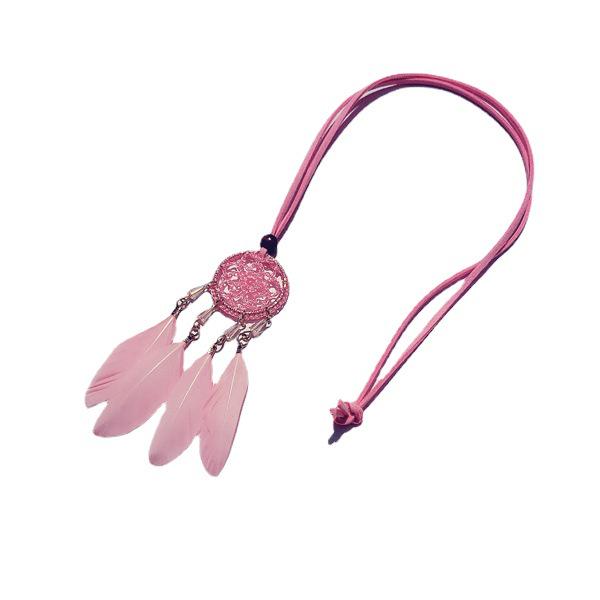 Ethnic Dream Catcher Necklace: Adjustable Velvet Choker with Crystal, Feather, and Clavicle Charms