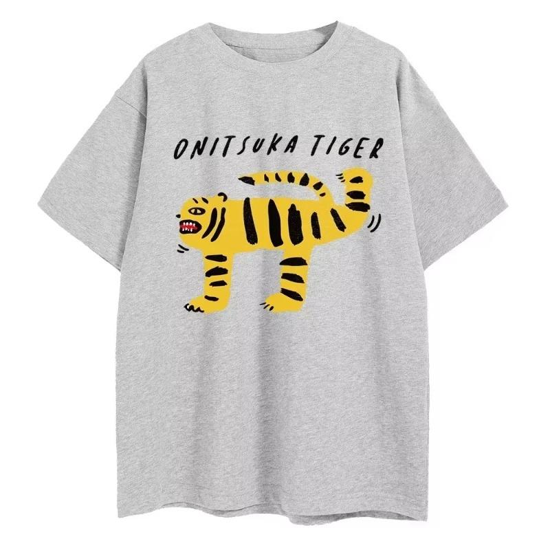 Onitsuka Tiger Cartoon T-shirt Printed Harajuku Funny T-shirt Oversized Y2k Graphic 100% Cotton Men and Women Casual Top T-shirt