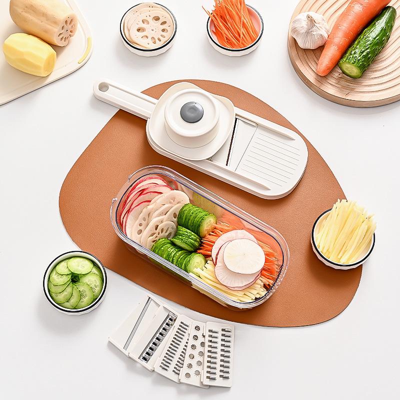 Multifunktioneller Küchenschneider: Gemüse- & Kartoffelschneider mit Julienne-Reibe und Handschutz.