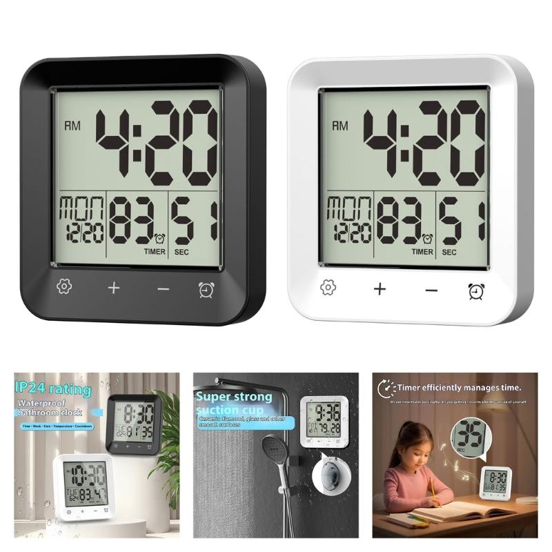 Bathroom Timer Clock Shower Clock,Waterproof for Water Sprays Bathroom Clock Wall Mount,Displays Time,Temperature Date