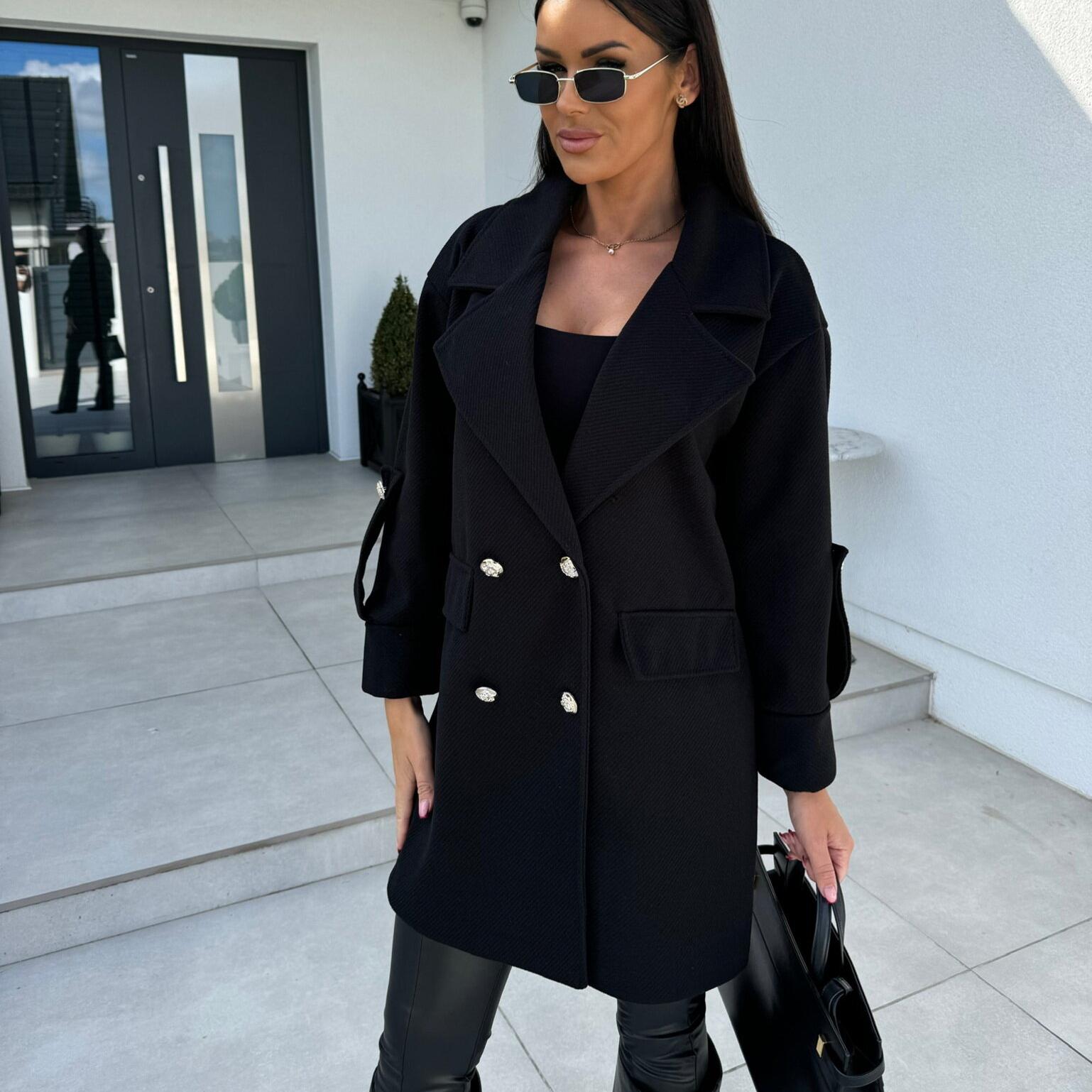 Новое европейское и американское однотонное шерстяное пальто с воротником в форме буквы — фото 4