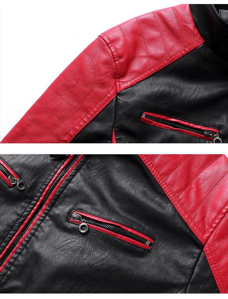 2025 Men's Color Block PU Leather Motorcycle Jacket - British Casual Style