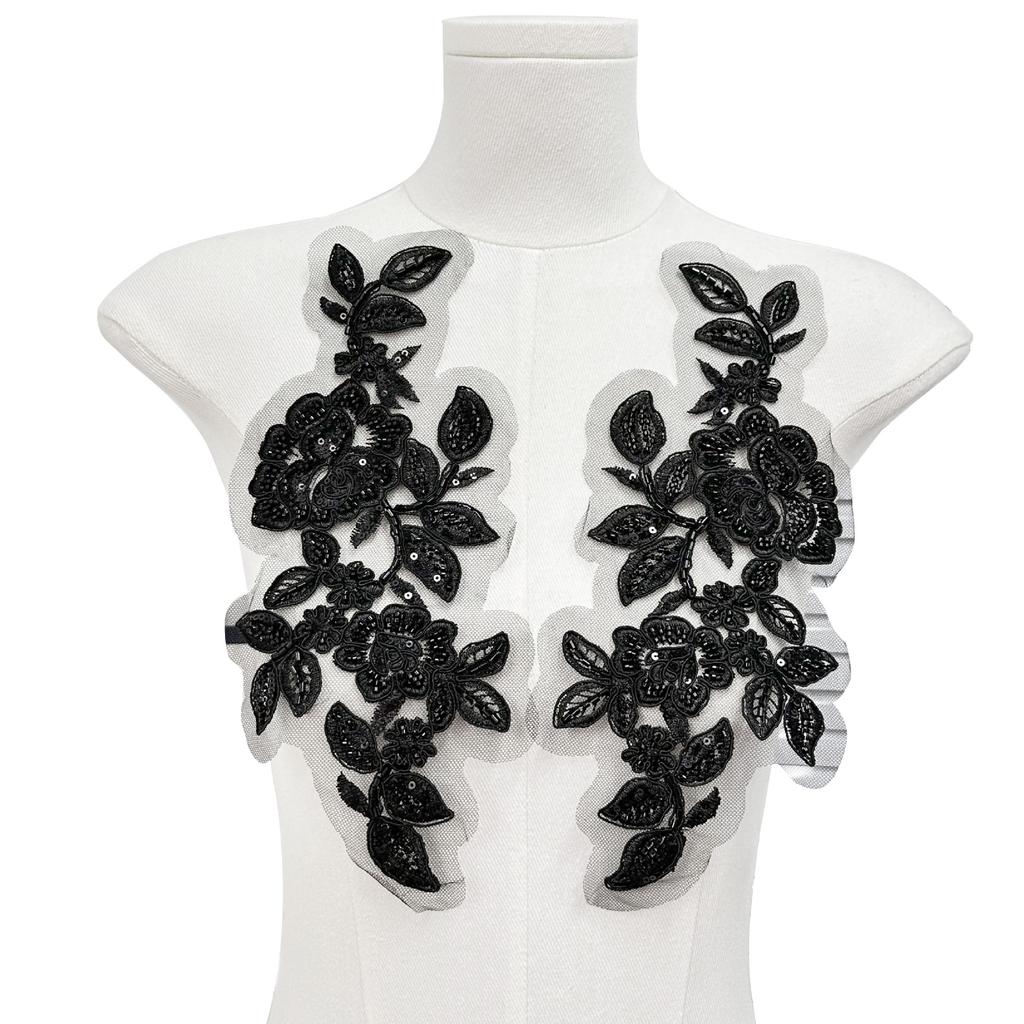 Car Bone Black And White Flower Wedding Dress Headgear Dress Lace Handmade Diy Jewelry Mesh Beads Embroidery Cloth Sticker