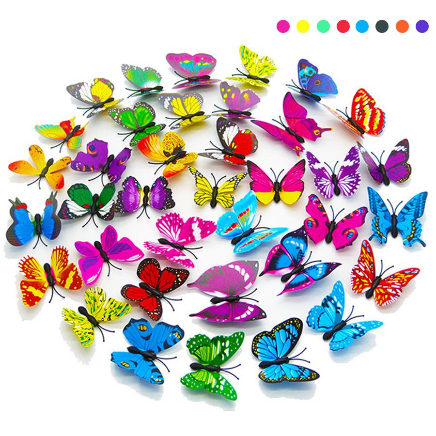 12pcs/Pack Color Butterfly Magnetic Refrigerator Sticker for Kitchen Living Room DIY Wall Stickers Home Decoration Accessories