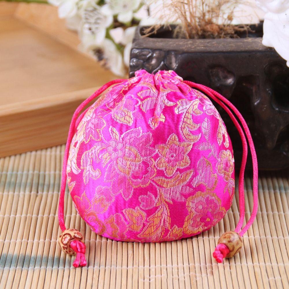 Chinese Style Embroidery Flower Drawstring Bag Jewelry Packing Bag Festive Sugar Bag  Daily