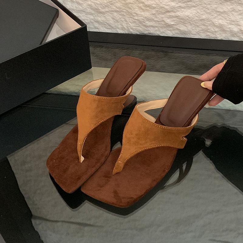 Fashion Fashion Shallow Women Wedges Slippers Flip Flops Shoes Summer Beach Female Slides Square Toe Ladies Heeled Slippers Wedges Shoes