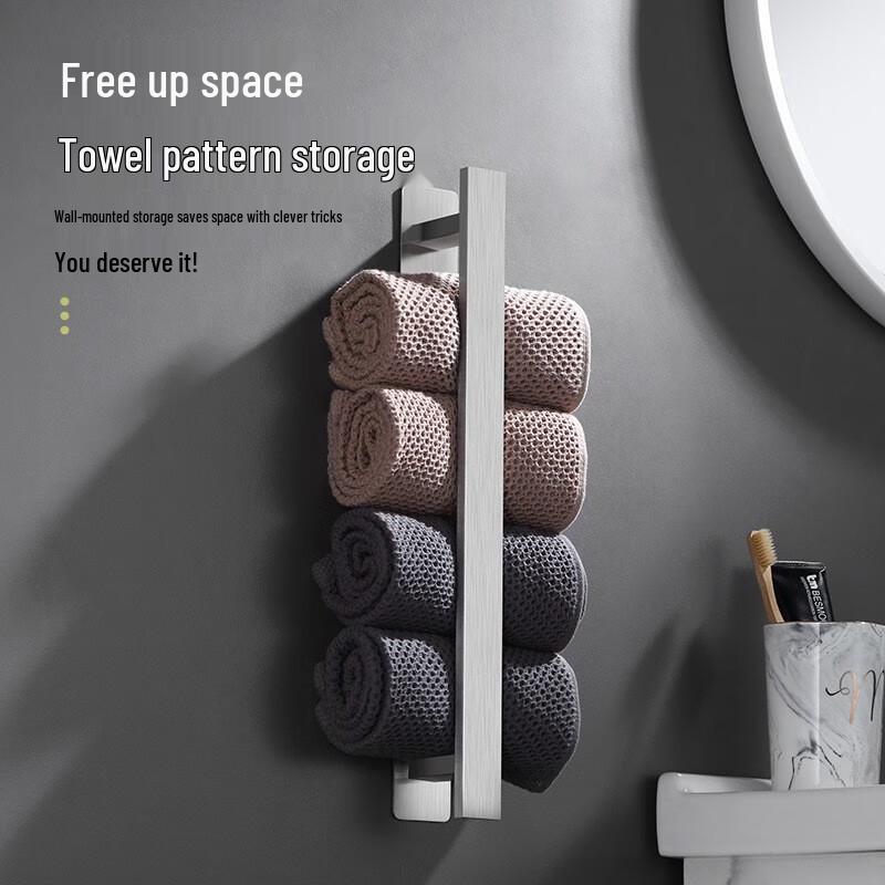 Stainless Steel No-Drill Wall-Mounted Towel Rack with Hooks