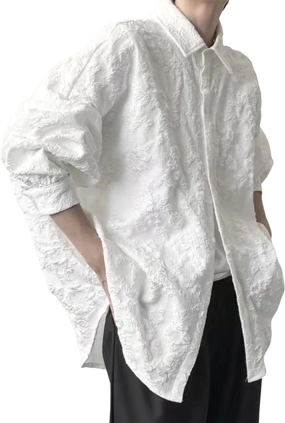 

United Doors Мужская рубашка оверсайз с длинным рукавом и жаккардовым цветочным принтом, Белая, 5A-D03-WHL