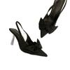 Fashion Hot Selling 2025 New High Heels Women's Shoes Summer Black Shallow Mouth Pointed Toe Bow Slingbacks Luxury Office Lady Sandal