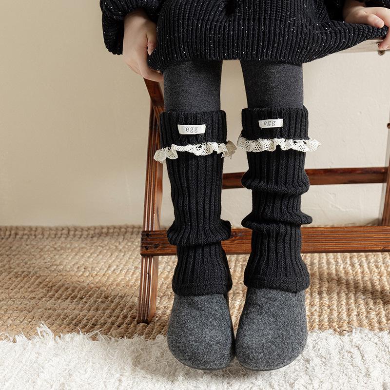 Girls' Korean Style Lace Trim Fold-over Slouch Socks - Thick Autumn/Winter Warm Calf Leg Warmers