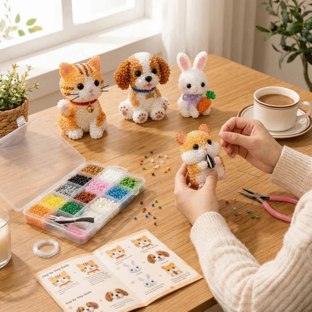 Handgemachtes 3D Perlen Haustier Schlüsselanhänger Bastelset Buntes Perlenstickerei Kunst Handwerk Set Für Kinder