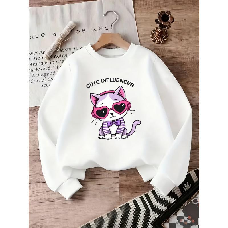 European sizes Cute Cat Print Kids Hoodie | Thin, Comfortable, Round Neck, Long Sleeve, Suitable For 0-3 Year Old Kids , Ideal For Outdoor Wear 110