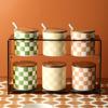 Home Ceramic Checkerboard Seasoning Jar Set Acrylic Storage Rack Seasoning Jar Combination Light Luxury Seasoning Box with Cover