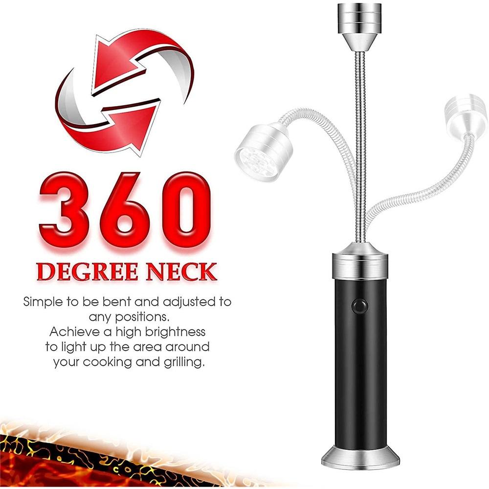 3-piece barbecue light set with magnetic base, LED barbecue light, adjustable barbecue light, 360-degree rotatable neck, grill light