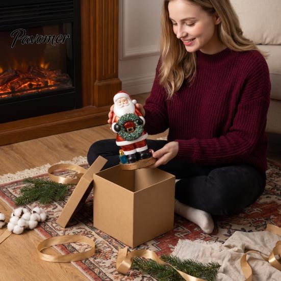 Desktop Holiday Ornament Santa Claus Figurine, Christmas Resin Holding Wreath/Tree/Bear Statue, Decorative Gift for Family Tabletop Mantel,