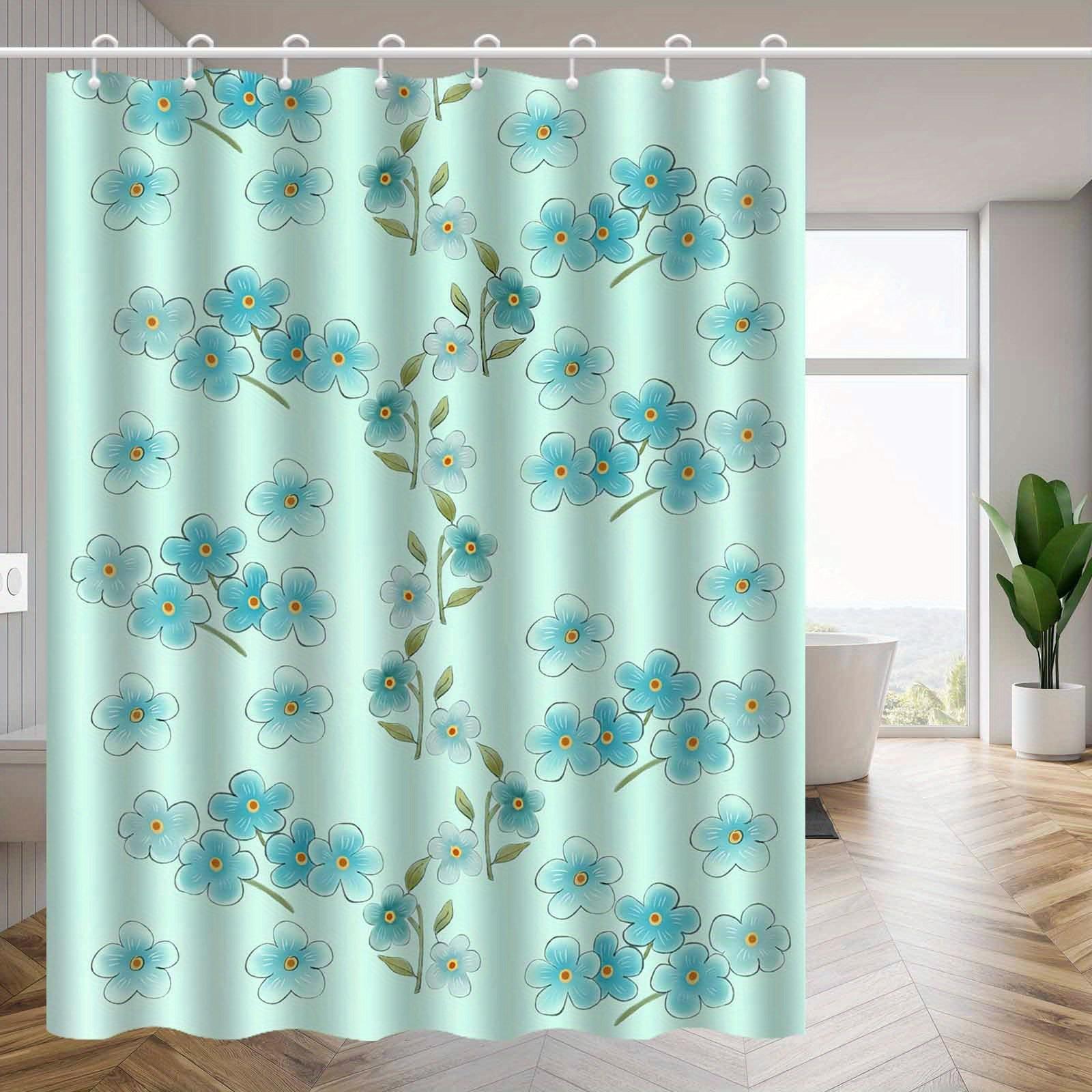 

1Pc Fresh Blue Floral Patterned Shower Curtain, Machine Washable Polyester, Suitable For Bathroom Use. W60H190(CM)-1 Pcs