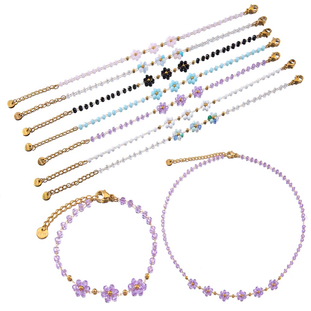 1pcs Stainless Steel Crystal Flower Beaded Chains Lobster Clasps Braid Bracelet Necklace for Women DIY Jewelry Making Wholesale