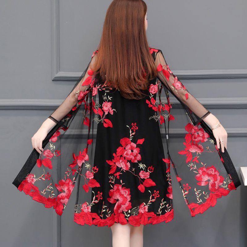Summer Ethnic Style Embroidered Cardigan Jacket Women Large Size Thin Long Sun Protection Clothes Female Lace Shawl Coat 5XL