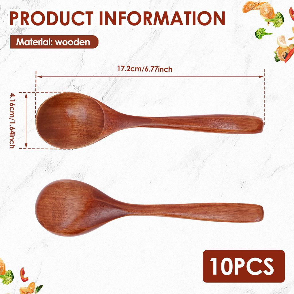 10Pcs Wooden Spoon Kitchen Cooking Utensil Tool Soup Teaspoon Catering Kids Spoon Round Soup Spoon kitchenware for Rice Soup