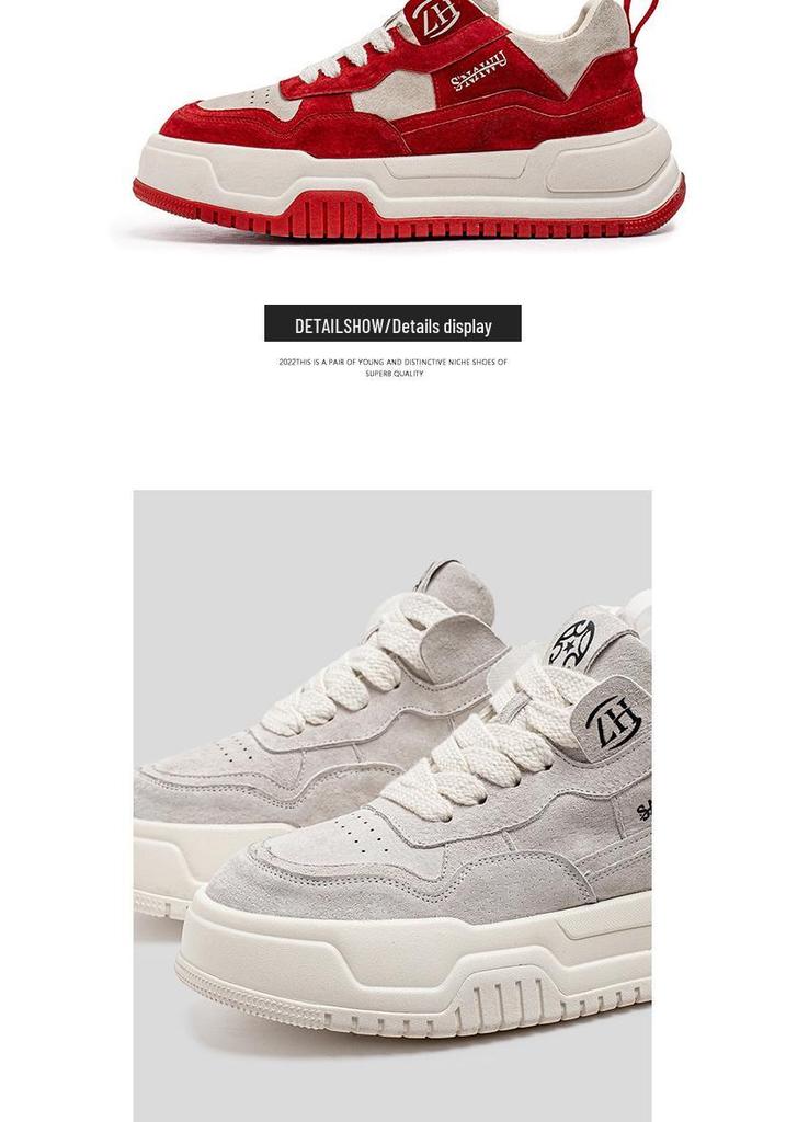 Men's 2025 Spring Korean Style Red Fashion Casual Thick-Soled Height-Increasing High-End Sports Shoes for Teenagers.