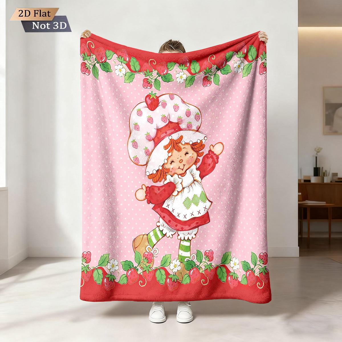 1pc Pink Strawberry Cake Girl Print 230 Flannel Blanket, Casual And Comfortable Nap Blanket, Multiple Sizes Machine Washable 100x150cm