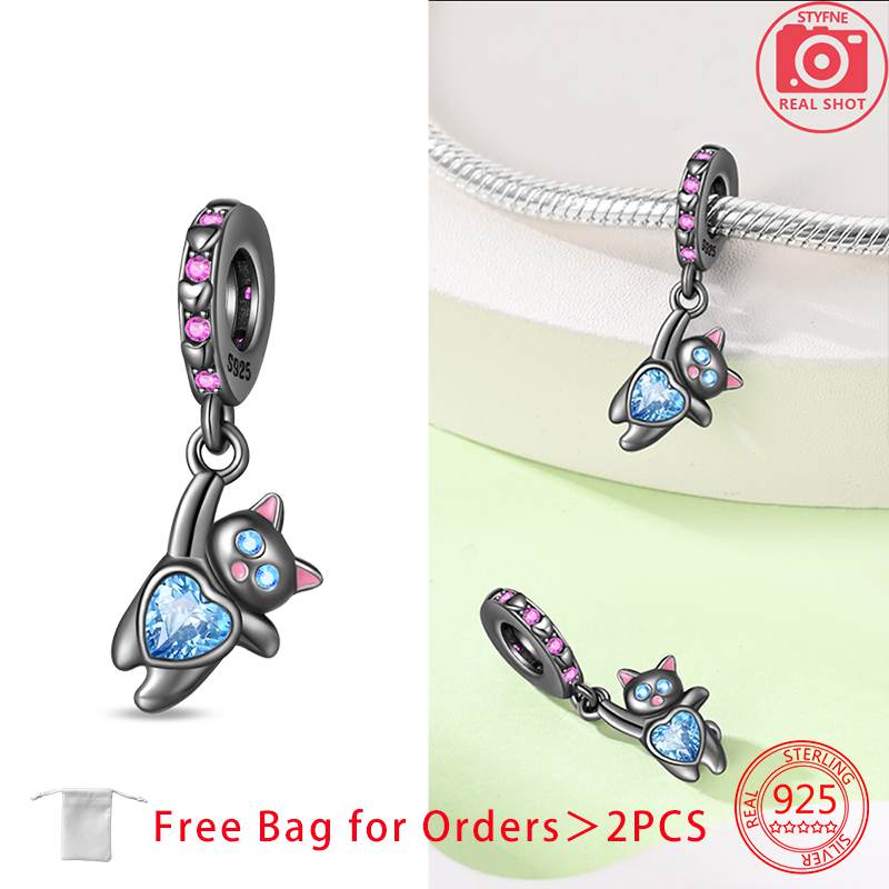 Black Cat Beads Pendant Fit Bracelet Necklace Accessories Bead Charms Copper Jewelry Making Fine Jewelry Gift