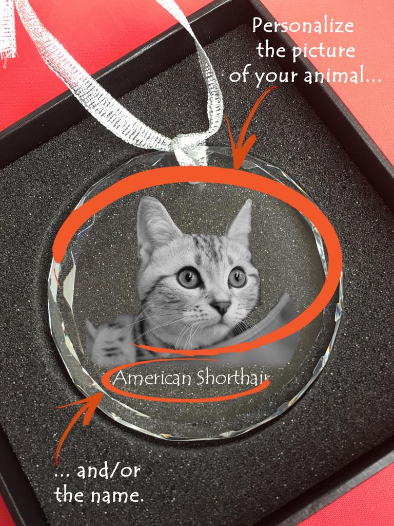Kurilian Bobtail Longhaired - Crystal Bauble with a Photo, Photo of a Cat In Crystal, Personalized Christmas Tree Ornament by Art-Dog Brand