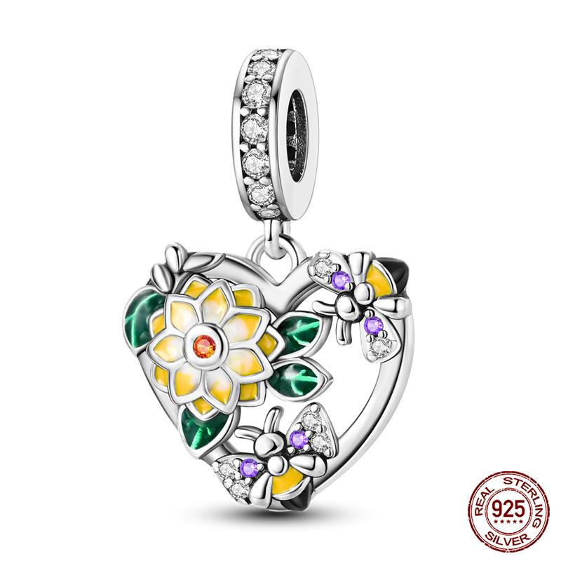 New Copper Fashion Spring Carnation Flower Parrot Charm Bead Suitable For 3Mm Bracelet Diy Fine Jewelry Gift Making