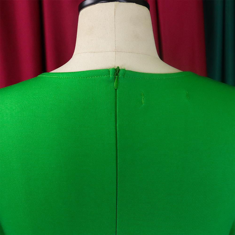 Robe plissée couleur unie pour femmes, grande taille, mode dames, élégante, une pièce, manches moyennes, col rond, avec broche